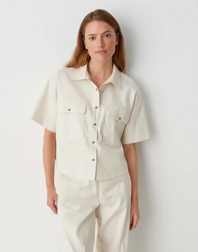 OPUS Damen Kurzarmbluse FRINGO Boxy Fit - Damenblusen aus hochwertigem Leinenmix, lässiger Boxy Fit für einen stilvollen und bequemen Look, ideal für jeden Anlass.