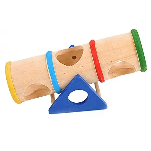 ANCLLO Hamster Holz Wippe Tunnel Spielzeug Lustiges Gym Übungshaus Schleifen Zähne mit Spielplattform für Zwerghamster Kleine Haustiere