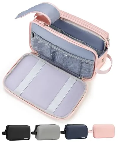 Chakipee Kosmetiktasche Damen Kulturbeutel Reise Kulturtasche Waschtasche, wasserdichte Kulturtaschen, Leichte Toilettentasche mit Doppelter Reißverschlüssen, Badezimmerutensilien (Rosa)
