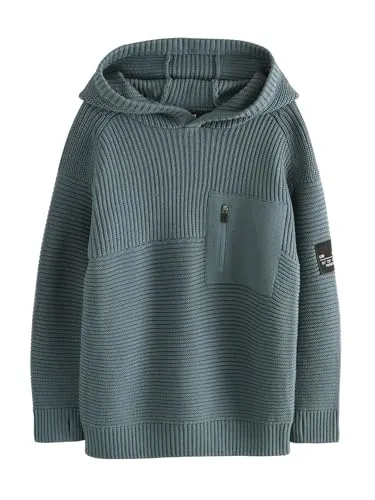 NEXT Jungen Gestricktes Utility-Kapuzensweatshirt Blau 128