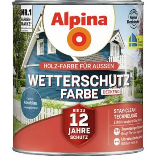 Alpina Holz-Wetterschutz-Farben Azurblau – 12 Jahre Schutz - Lacke für Außenanstriche mit ultraelastischer Schutzschicht, die UV- und wasserundurchlässig ist. Ideal für langfristigen Schutz vor Witterung und Schmutz.
