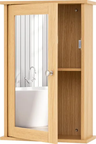 COSTWAY Bad Spiegelschrank mit Spiegeltür & Verstellbarer Ablage, 34 x 15 x 53cm (Natur)