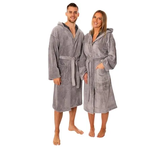 Lavea® Unisex Bademantel mit Kapuze – Soft-Velour & Frottier, Größe S, Hellgrau - Bequemer Unisex Bademantel aus hochwertigem Soft-Velour und Frottier. Ideal für Sauna und Wellness, mit warmem Kapuzen-Design, zwei praktischen Taschen und schnelltrocknendem Material. Perfekt für entspannte Momente!