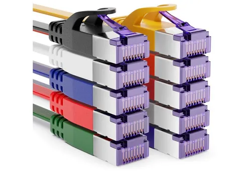 deleyCON deleyCON 10x 0,25m RJ45 Patchkabel Flachkabel mit CAT7 Rohkabel U/FTP LAN-Kabel