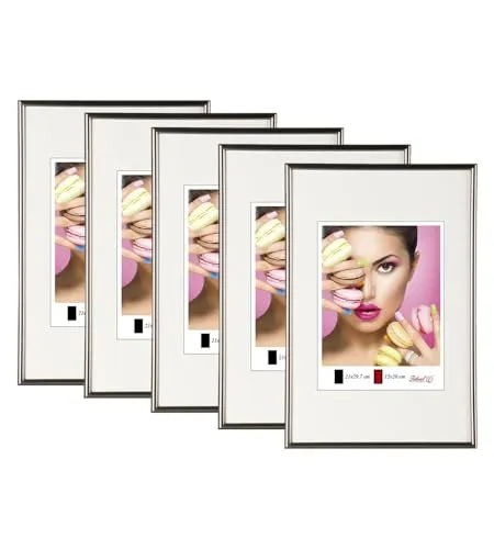 IDEAL TREND 2er 3er 5er Pack Photo Style Set Bilderrahmen Wanddeko Collage Poster Kunststoff Rahmen: Farbe: 5er Pack Stahl | Format: 20x30