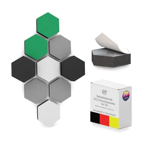 PolySound ECO Akustikpaneele selbstklebend - 9er Set 3D-Schaumstoff (3-10 cm), Hohe Schalldämmung (αw 0,9), Rückstandslos Ablösbar, Oceanic Oasis