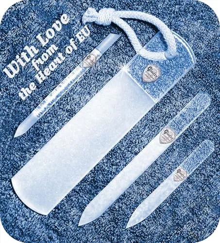 Echtes Tschechisches Glasnagelfeilen Set – Hornhautentferner Fußraspel, Nagelhautschieber, Beidseitig geätzte Schleiffläche, Maniküre und Pediküre, Professionelle Nagelpflege und Design, EU-Qualität