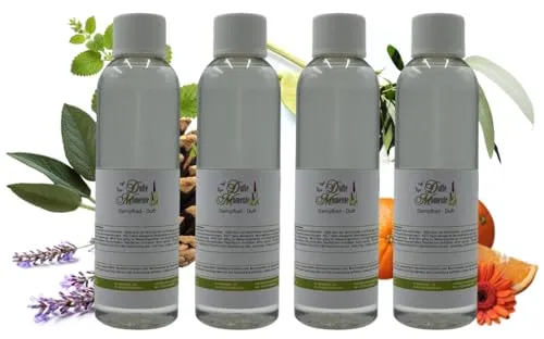 Dufte Momente Dampfbad Duftkonzentrat Set – 4×250 ml – Allgäuer Bergkräuter, Eukalyptus, Orange & Lemongras – naturreine ätherische Öle – für Dampfbäder, Verdampferanlagen & Dampfduschen