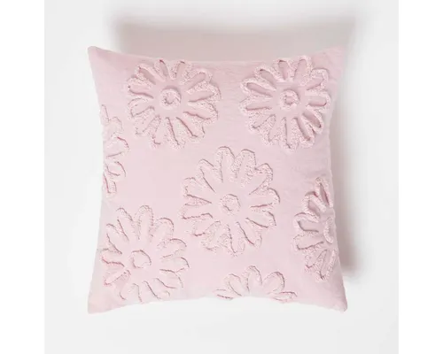 Homescapes Dekokissen Tufted Kissen rosa 45 x 45 cm – Dekokissen Blumen