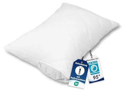 ZOLLNER gesteppter Kissenschutz in 40x60 cm – atmungsaktiver Schonbezug mit Reißverschluss - Baumwollmix - waschbar bis 95°C - Hotelqualität - Oeko Tex® Zertifiziert