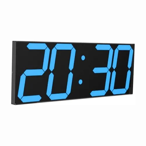 CHKOSDA LED Digitale Uhr Große Wanduhr mit 18-Zoll-LED-Anzeige, Countdown-Uhr mit 8 einstellbaren Helligkeiten, 16 Alarm einstellen, 12/24-Stunden-Anzeige, Temperatur- und Kalenderanzeige (Blau)