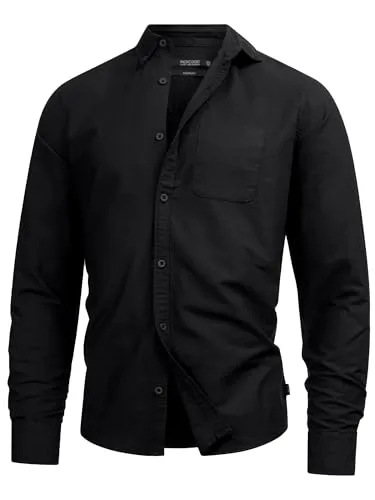 Indicode Herren Kepner Hemd mit Brust-Tasche aus Baumwolle | Herrenhemd für Männer Ultra Black, L