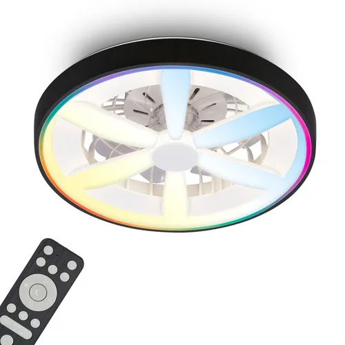 Deckenventilator mit Beleuchtung RGB 48cm Schwarz - Moderner Deckenventilator mit dimmbarer LED-Beleuchtung. Ideal für verschiedene Räume, energieeffizient und mit Fernbedienung für einfachen Komfort.