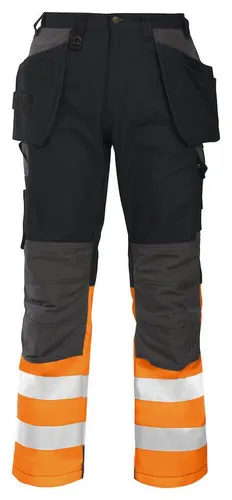 ProJob Arbeitshose 6522 EN ISO 20471 Klasse 1 schwarz C56 - Robuste Arbeitshose aus 100% Baumwolle mit Cordura®-Verstärkungen. Ideal für den professionellen Einsatz, bietet sie hohe Sichtbarkeit und Strapazierfähigkeit.