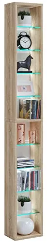 VCM Holz CD DVD Regal Rasato XL - Bücherregal mit H. 155 x B. 21 x T. 14 cm, elegantes Standregal mit 8 Glasböden zur stilvollen Aufbewahrung von CDs und DVDs.