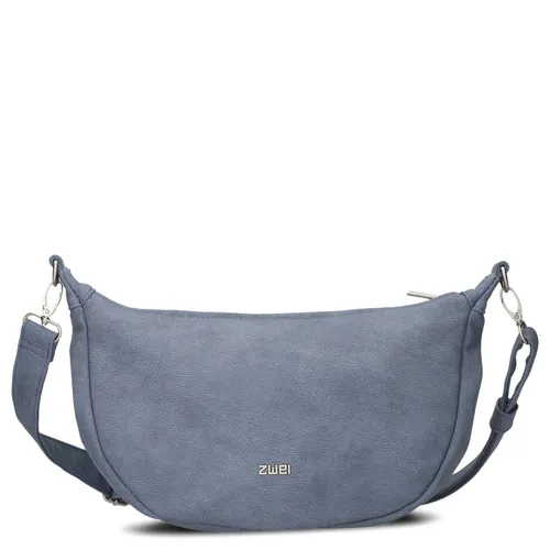 zwei Mademoiselle.M M70 Half-Moon Bag - Damentasche in Nubuk-Sky blaugrau, wasserabweisend und verstellbar – perfekt für Freizeitaktivitäten.