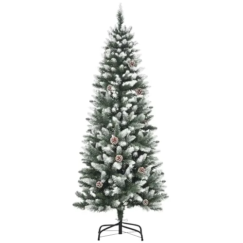HOMCOM Künstlicher Weihnachtsbaum 150 cm mit Kunstschnee und 464 Astspitzen - Faltbarer Weihnachtsbaum für festliche Stimmung: Mit 464 Zweigen und schneeweißen Spitzen verwandelt er Ihr Zuhause in ein winterliches Wunderland. Stabiler Standfuß sorgt für sicheren Halt und einfachen Aufbau.
