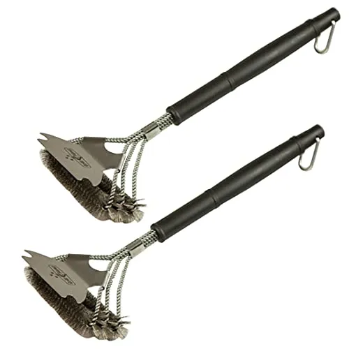 2X Grillfürst Premium Grillbürste mit Edelstahl Borsten, 45 cm - Grill Reinigungsbürste für Grillrost, Grillrost Bürste mit breitem 3-Fach Bürstenkopf und Schaber