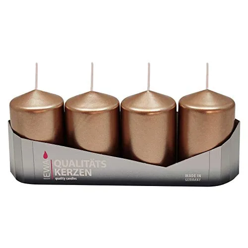 Ebersbacher Kerzenfabrik GmbH 4er Tray Stumpenkerzen Bronze lackiert, Größe ca. 50 x 80 mm Adventskerzen Weihnachtskerzen Säulenkerzen
