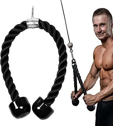 Taeku Nylon Trizepsseil, Bizeps Seil Trizepstau mit Rutschfesten Griffen Fitnessstudio Hause Trainingshilfen Seilzug Fitness Kabelzuggriff (Schwarz 70cm)