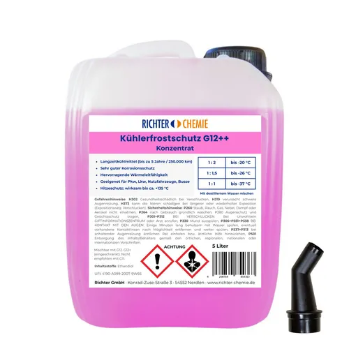 Richter Chemie Kühlerfrostschutz G12++ Konzentrat | 5L | Langzeit-Kühlmittel