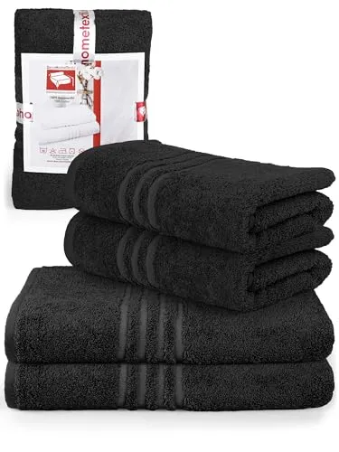DecoHomeTextil Handtuch-Set 2 Handtücher 50 x 100 cm, 2 Badetücher 70 x 140 cm in Schwarz aus 100% Baumwolle, hochwertig, kuschelweich und saugstark