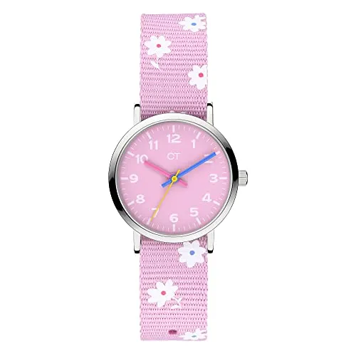 COOL TIME Quarzuhr Nylon - Kinderuhr mit Blumen-Design - Armbanduhren für Kinder mit schadstoffgeprüftem Textilband, kratzunempfindlichem Glas und klarem Ziffernblatt für einfaches Uhrzeitlernen. Ideal als Geschenk!