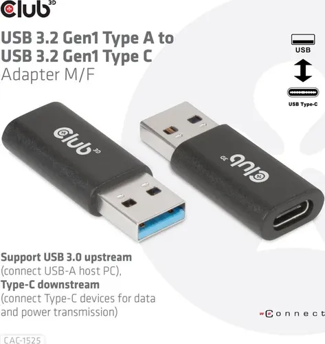 Club3D Adapter USB 3.2 Typ A <> USB 3.2 Typ C St/Bu