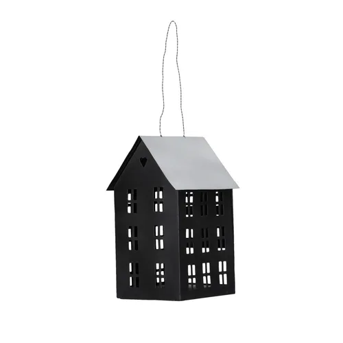 Hängewindlicht HAUS 18 schwarz aus Metall Laterne Dekohaus Metallhaus zum Hängen