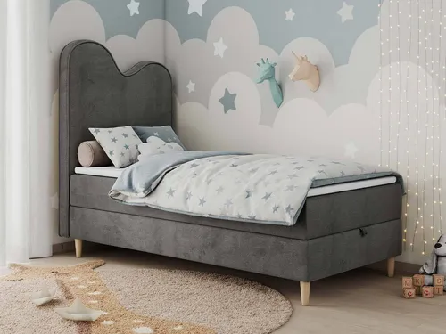 Boxspringbett FLOW - Einzelbett für Kinder & Jugendliche - 90x180cm Dunkelgrau - Betten für Kinder: inkl. 7-Zonen-Taschenfederkernmatratze und Bettkasten für optimale Stauraumnutzung. Ideal für erholsamen Schlaf und Platzersparnis.