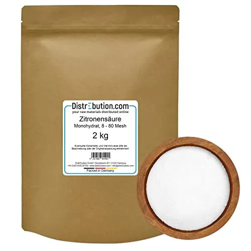 Zitronensäure in Pulver, Monohydrat, Lebensmittelqualität E330, Entkalker, Reiniger, Citronensäure 2 kg