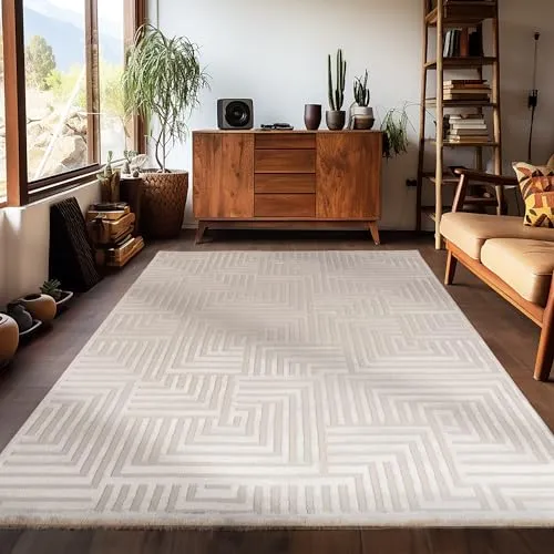 Carpetsale24 Kurzflor Teppich Läufer 80x150 cm Beige Modern Skandinavisch Boho Design Einfarbig 3D Effekt Weich Waschbar Pflegeleicht für Flur Eingang Küche Schlafzimmer