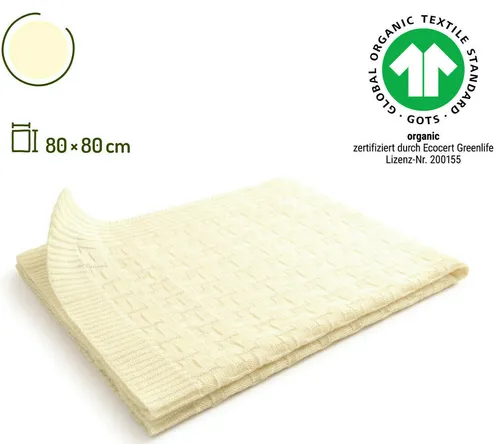 Baby-Decke Kuscheldecke Schmusedecke Babydecke Merino Schurwolle GOTS 80x80cm