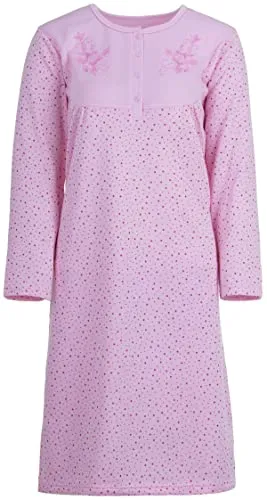 Zeitlos Damen Nachthemd Punkte Design (XL, Rosa) - Elegantes Langarm Nachthemd mit charmantem Minipünktchen-Druck und Stickerei. Ideal für entspannte Nächte, bietet es hohen Tragekomfort und eine perfekte Passform.