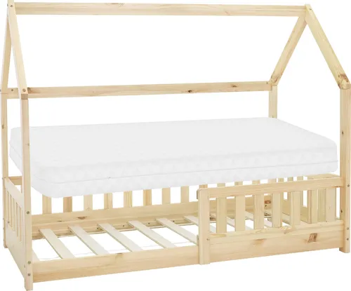ML-DESIGN Spielbett Hausbett Kinderbett mit Lattenrost - Betten für Kinder, robustes Kiefernholz mit Rausfallschutz, vielseitig gestaltbar für kreative Spiel- und Schlafräume.
