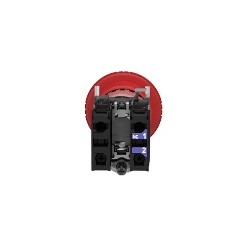 Schneider Electric XB4BS8444 Not-Aus Schalter - Druckschalter mit IP66/IP67 Schutz, ideal für industrielle Anwendungen. Robuster Frontring aus Metall und rückstellbare Funktion sorgen für Sicherheit und Langlebigkeit.