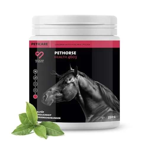 Peticare Senior Vital-Mix Pulver für Pferde | Fördert Vitalität & Beweglichkeit im Alter | Pflanzliche Inhaltsstoffe, mit L-Leucin, MSM | Für Senioren-Pferde & ältere Ponys | petHorse Health 4603