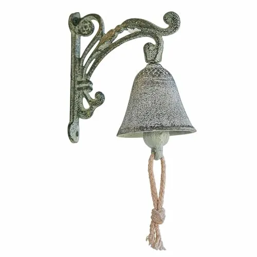 Loberon Glocke Palerina, Nostalgisches Design, Rustikaler Charme, für die Hauswand, Outdoor, Dekoration, Gusseisen, Baumwolle, antikgrau