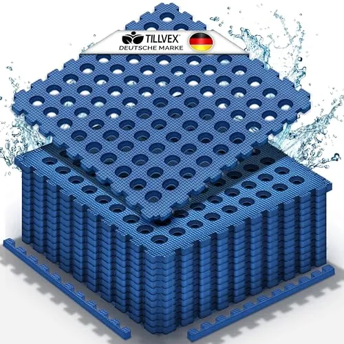 tillvex® Pool Bodenschutzmatte 24 Stück Blau | 51x51 cm für Pools - Sonstiges Poolzubehör | Hochwertige EVA-Schaumstoffmatte mit Löchern für perfekten Wasserabfluss, dämpfende und isolierende Wirkung, ideal für eine sichere und komfortable Poolnutzung.