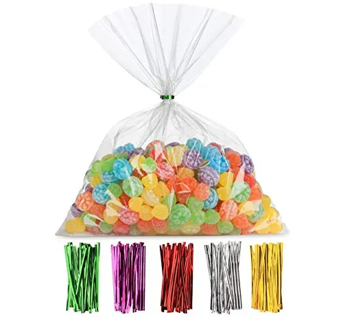 Cellophantüten Klar 20 x 30 cm, Anstore Zellophantüten Tütchen Geschenktüten Transparent Zellophanbeutel Candy bar, Süßigkeiten Bonbons Tüten OPP Geschenktüten Plätzchen mit 100 Stück Twist Bindungen