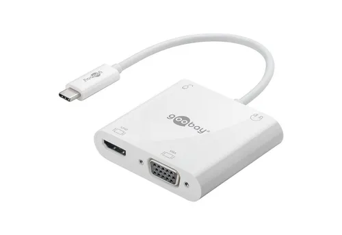 GOOBAY 52418 - USB-C Multiport-Adapter HDMI, VGA, PD 4K - USB-Grafiklösungen mit 4K Unterstützung, erweitert USB-C-Geräte um HDMI, VGA und Audioanschlüsse für vielseitige Nutzung und hohe Bildschirmauflösungen.