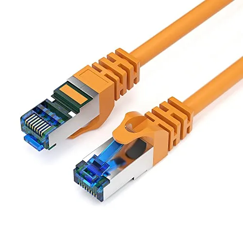 JAMEGA - 3m CAT 7 Netzwerkkabel Gigabit Ethernet Lan Kabel in orange | 10000 Mbit s | Patchkabel Cat.7 Rohkabel S FTP PIMF Schirmung mit RJ45 Stecker | Switch Router Modem Access Point