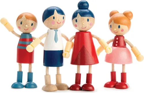 Tender Leaf Toys Doll Familie - Buntes Holzspielzeug für Puppenhäuser, fördert Feinmotorik und familiäre Interaktionen, umweltfreundlich und sicher
