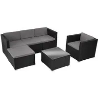 tectake Loungeset Rattan Lounge 6-tlg. - Stilvoller Gartenkomfort - Gartenmöbel mit solidem Stahlgestell und UV-beständigen Sicherheitsglas-Tischplatte, ideal für gemütliche Stunden im Freien.