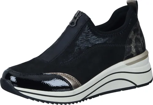 Remonte Elisabeth Hurley-Collection Slip-On Sneaker - Veganer Keilsneaker in schwarz-gold, mit gepolsterter, herausnehmbarer Innensohle und sportlichem Design. Ideal für stilvolle Freizeitlooks.