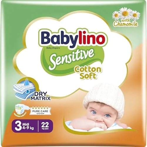 Babylino Sensitive Baby Windeln Größe 3, Midi (4-9Kg), 22 Stück