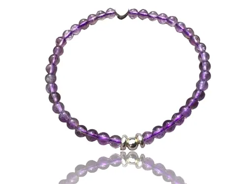Steinfixx® - Elegantes Perlenarmband aus Amethyst - Hochwertiges Edelsteinarmband mit 925 Silberperle und versilbertem Edelstahlherz - handgefertigt - in Geschenkbox - Regeneration - M 18-19 cm (6 mm)