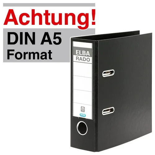 ELBA A5 Hochformat Ordner schwarz - 7,5 cm Rückenbreite, mit Qualitäts-Hebelmechanik für optimale Ordnung und einfachen Zugriff