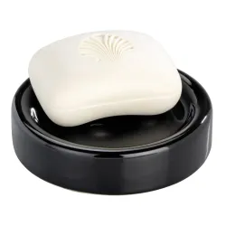 Wenko-Wenselaar GmbH & Co. KG WENKO Polaris Seifenablage, Handseifenschale aus hochwertiger Keramik, Maße (Ø x H): 11,2 x 2,8 cm, Farbe: schwarz 19400100