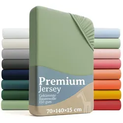 Laleni Spannbettlaken Premium für Beistellbett - Atmungsaktives Spannbetttuch, Gummizug: rundum, (2 Stück), 100% Baumwolle (150 g/m) grün 60-70 cm x 120-140 cm